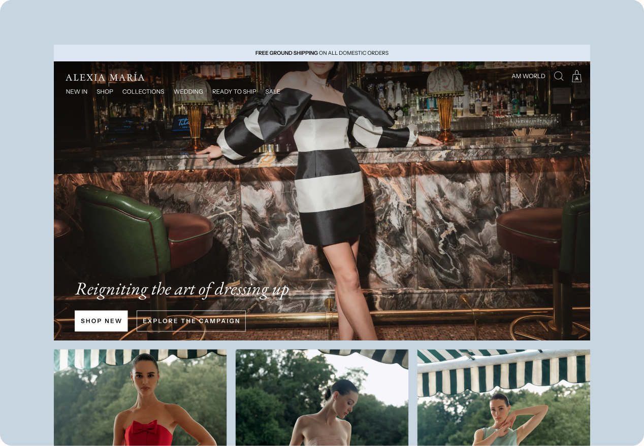 Alexia María homepage redesign with campaign imagery