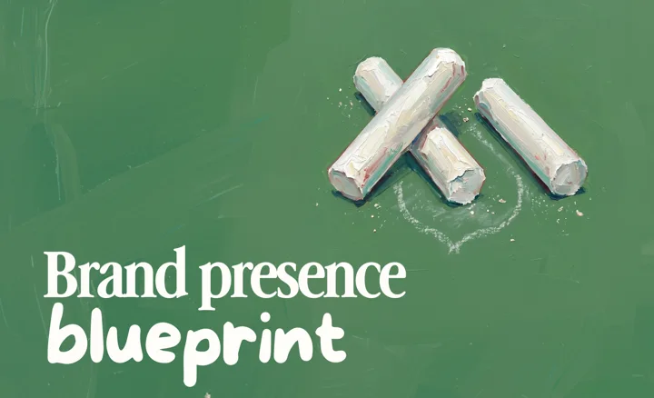 brand presence blueprint - green chalkboard background with oil painting style sticks of chalk